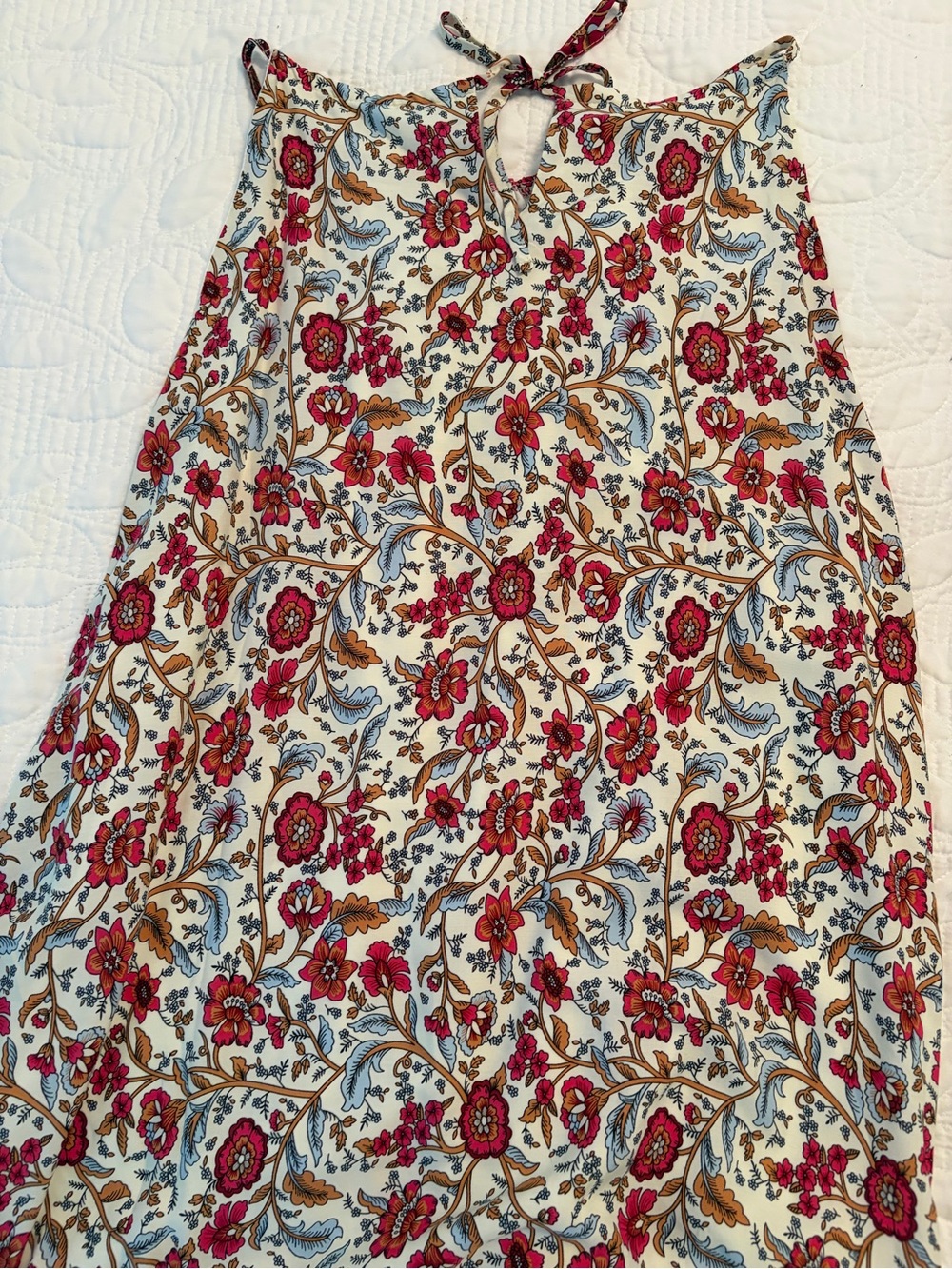 SHEIN Cream Halter Floral Tank mini dress with Red Border - Picture 2 of 3